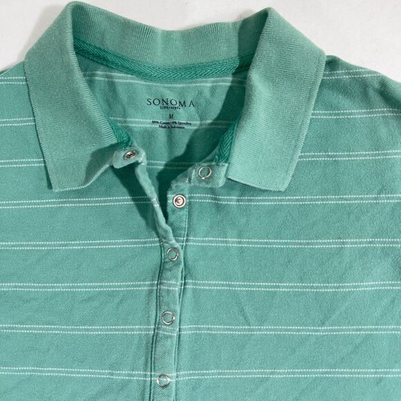 Sonoma Pullover Shirt Woman's Medium 6 Metal Snap Buttons Henley Light Green - Picture 5 of 11